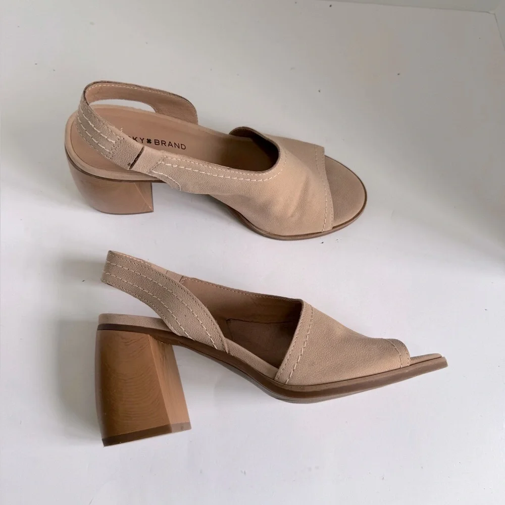 Lucky Brand Xilna Leather Slingback Heels Brown Womens Size 8 - Picture 9 of 14